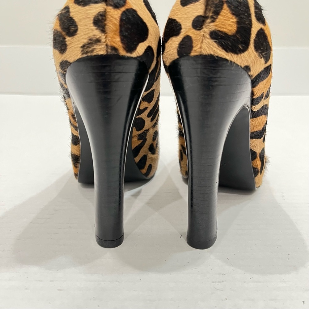 Aqua Leopard Print Calf Hair Heels Cheetah Pumps - Picture 9 of 11